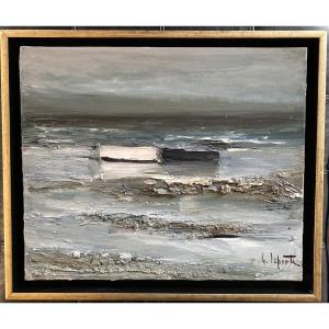 La Mer En Bretagne Huile Sur Toile De Georges Laporte 1926 2000 4§ Cm X 38 Cm Hors Cadre