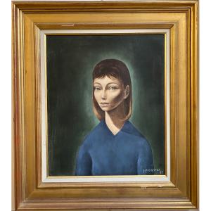 Portrait Huile Sur Toile De Jean Pierre Capron 1921 1997 Signée Datée 63 - Hors Cadre  55x46cm