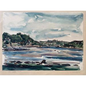 Aber Benoît (finistère, Bretagne) - Aquarelle Signée Louis-Albert Demangeon (1909-1979)