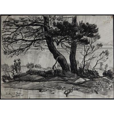 The Beach Of The Favière In 1915 Ink And Lavis Jean Peske Russia 1870 - Le Mans 1949