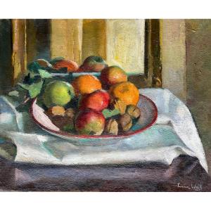 Oil On Canvas By Lucien Weil 1903 1963 - Still Life With Fruit And Reflection