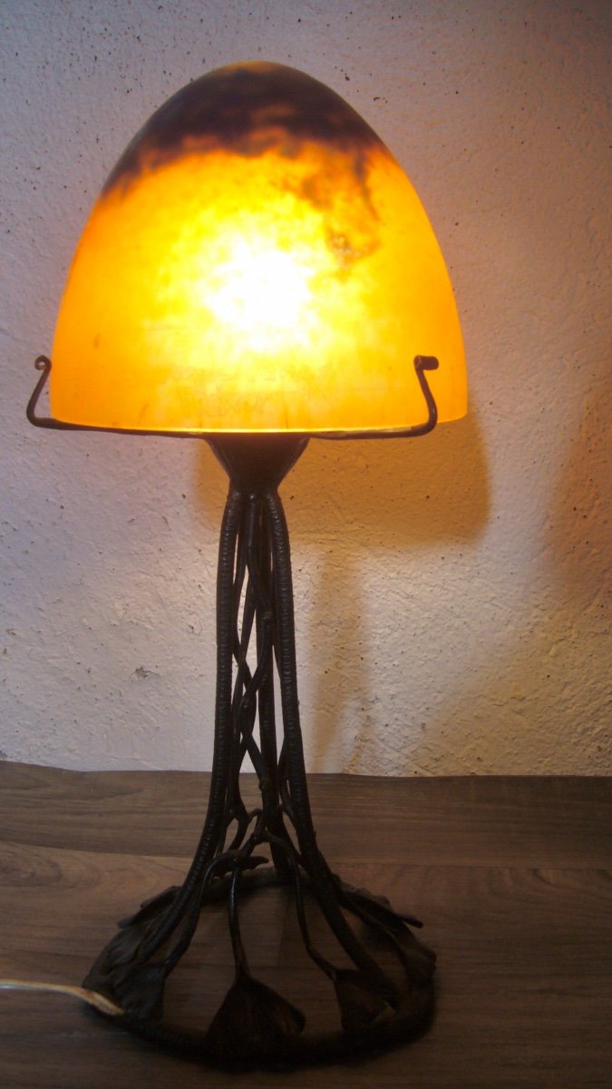 Daum Nancy Lamp, Wrought Iron.-photo-4