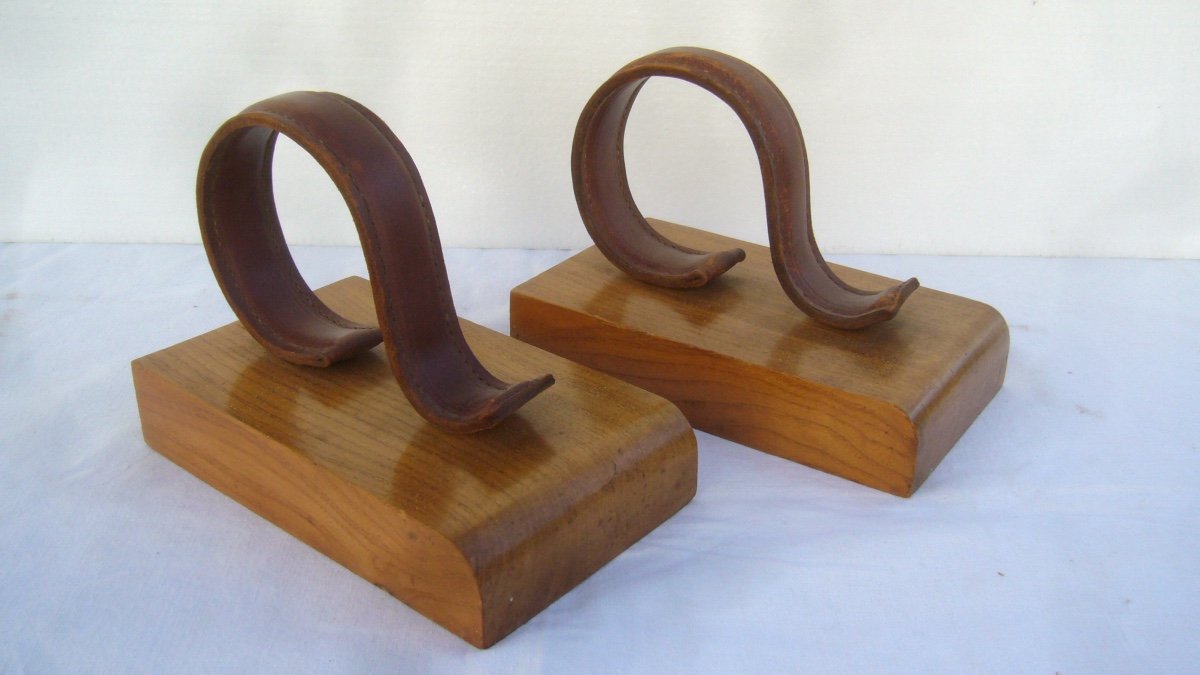 Pair Of Bookends, Leather Stitching Sellier, 1940-50.-photo-2