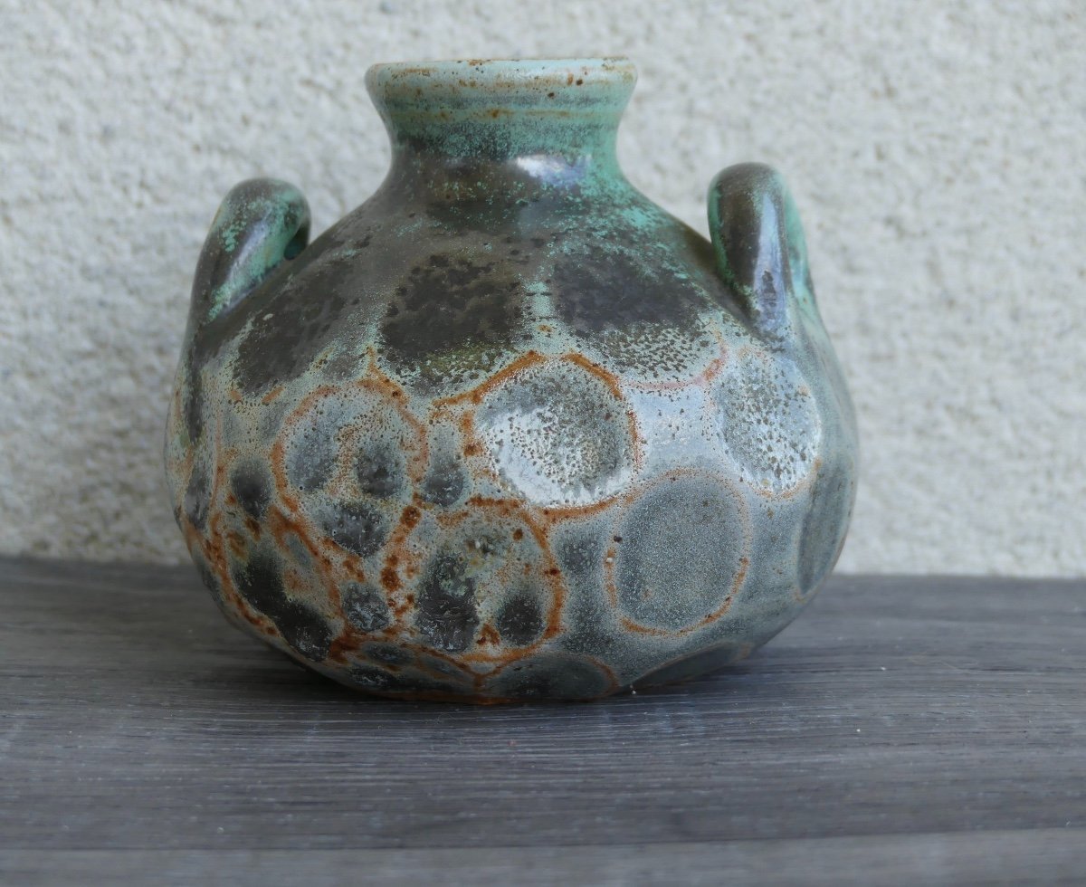 Enameled Stoneware Vase By Eugène Lion, Circa 1900