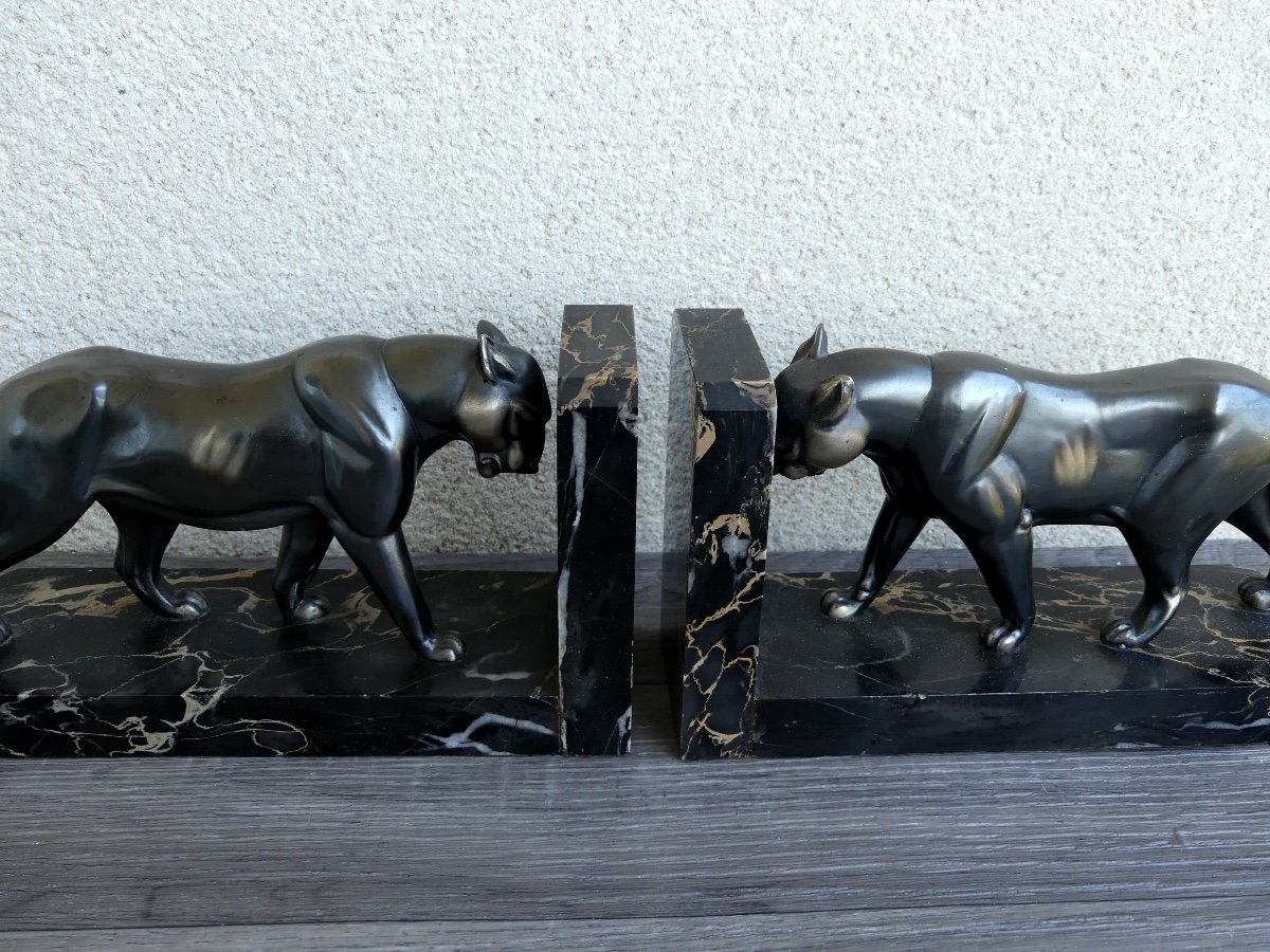 Pair Of Regulus Bookends, Panther, Circa 1930, Art Deco-photo-2