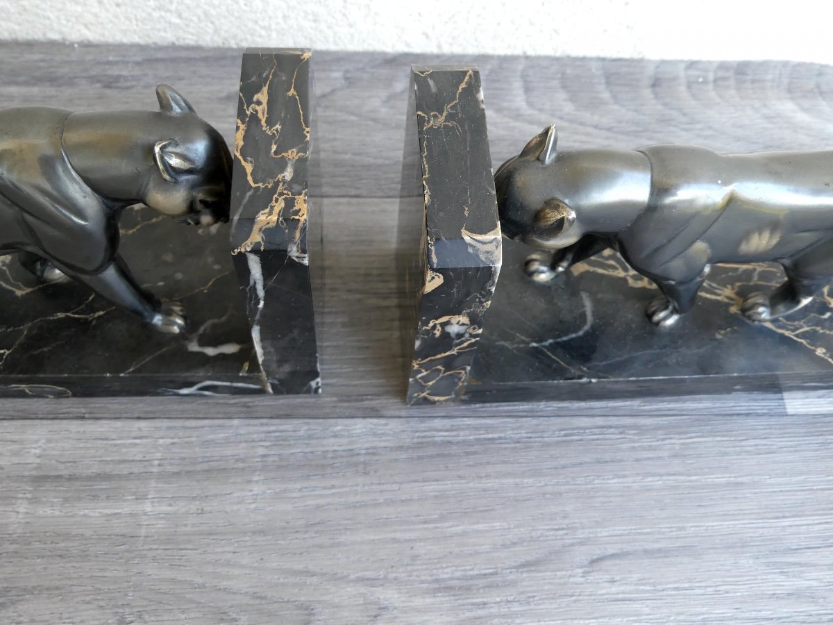 Pair Of Regulus Bookends, Panther, Circa 1930, Art Deco-photo-3