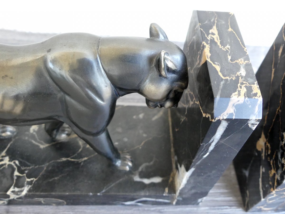 Pair Of Regulus Bookends, Panther, Circa 1930, Art Deco-photo-4