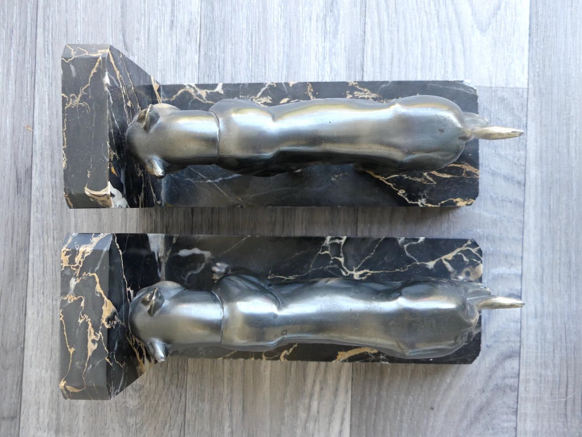 Pair Of Regulus Bookends, Panther, Circa 1930, Art Deco-photo-2