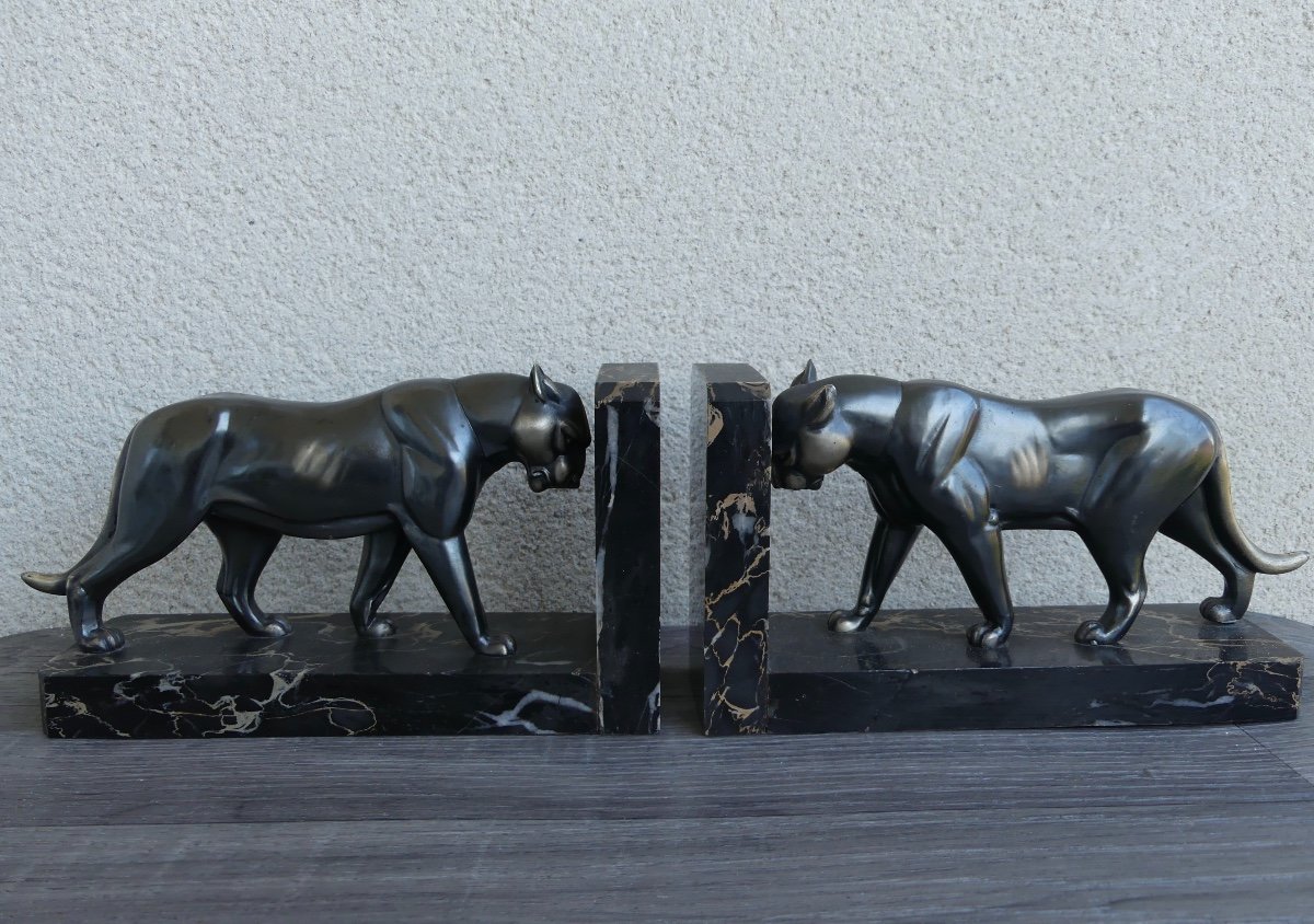 Pair Of Regulus Bookends, Panther, Circa 1930, Art Deco