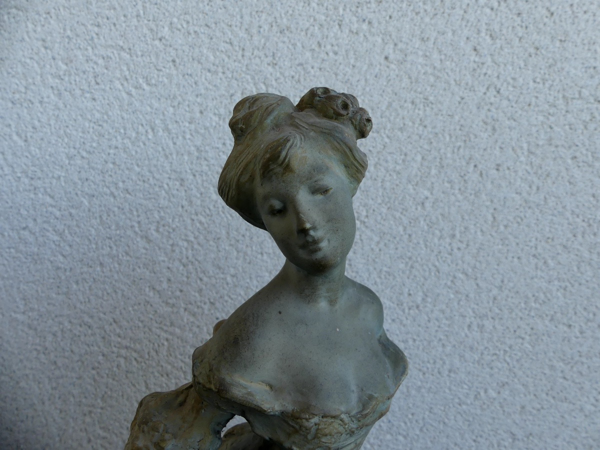 Terracotta Sculpture, Young Woman With A Fan By Cacciapuoti Guido.-photo-2