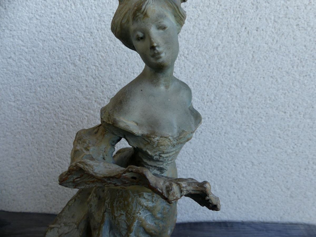 Sculpture Terre Cuite, Jeune Femme à l'éventail Par Cacciapuoti Guido.-photo-3