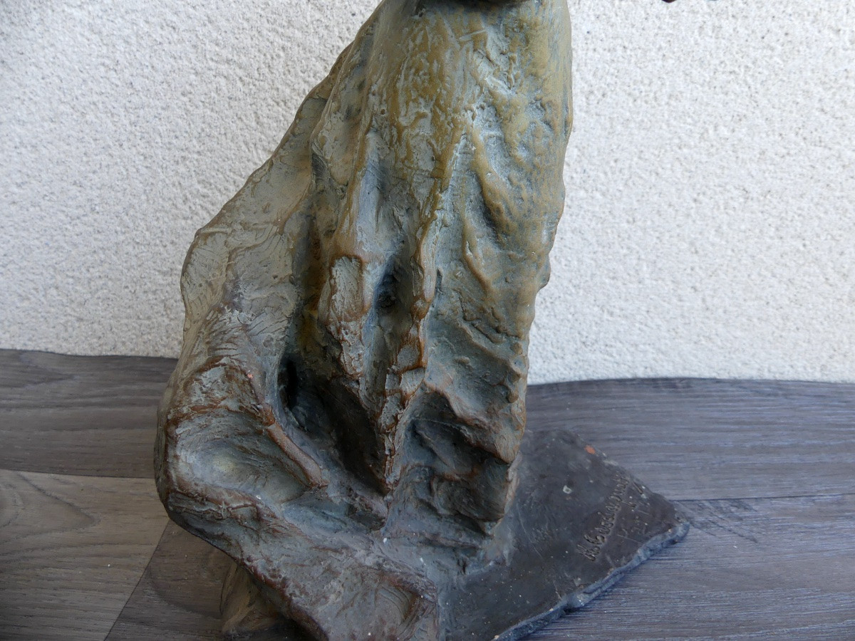 Sculpture Terre Cuite, Jeune Femme à l'éventail Par Cacciapuoti Guido.-photo-4