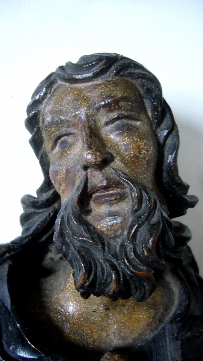 Head Of Saint In Polychrome And Carved Wood XVII-photo-3