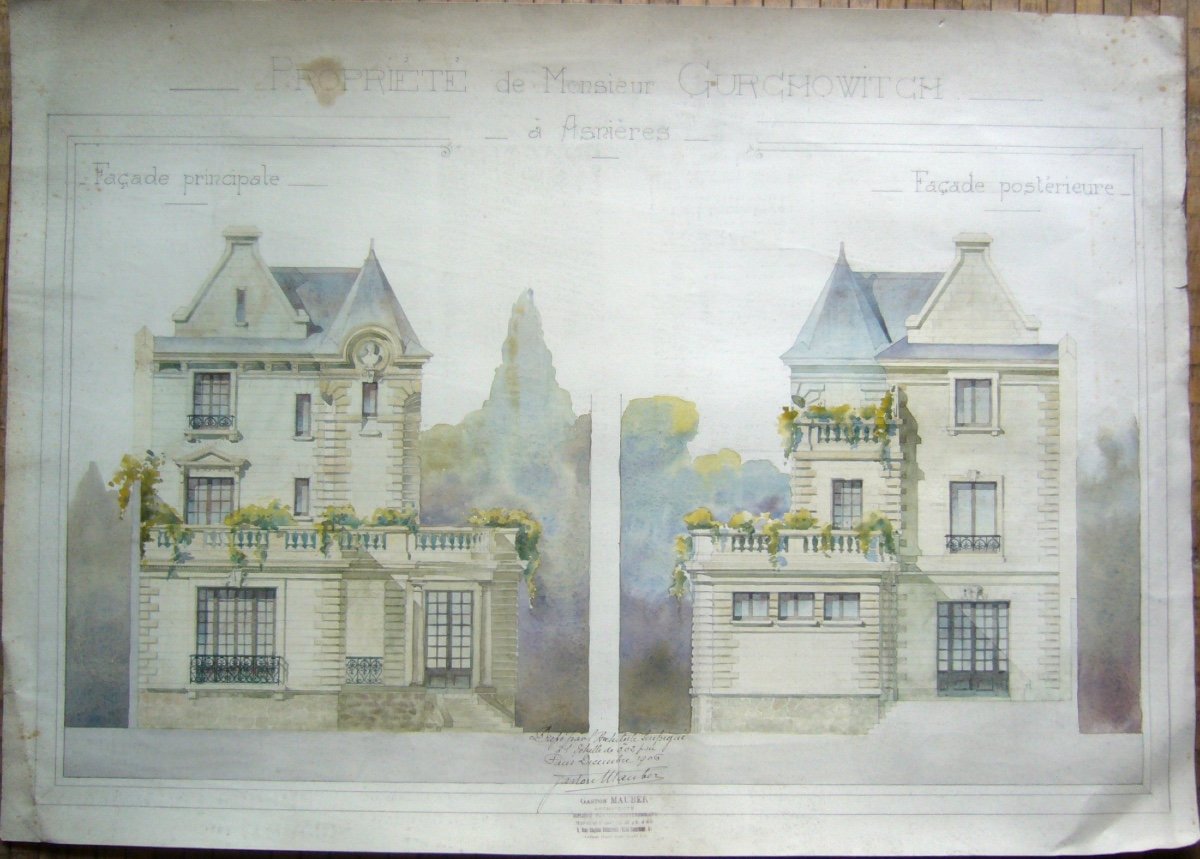 Dessin d'Un Projet d'Architecture à Asnières, 1906.