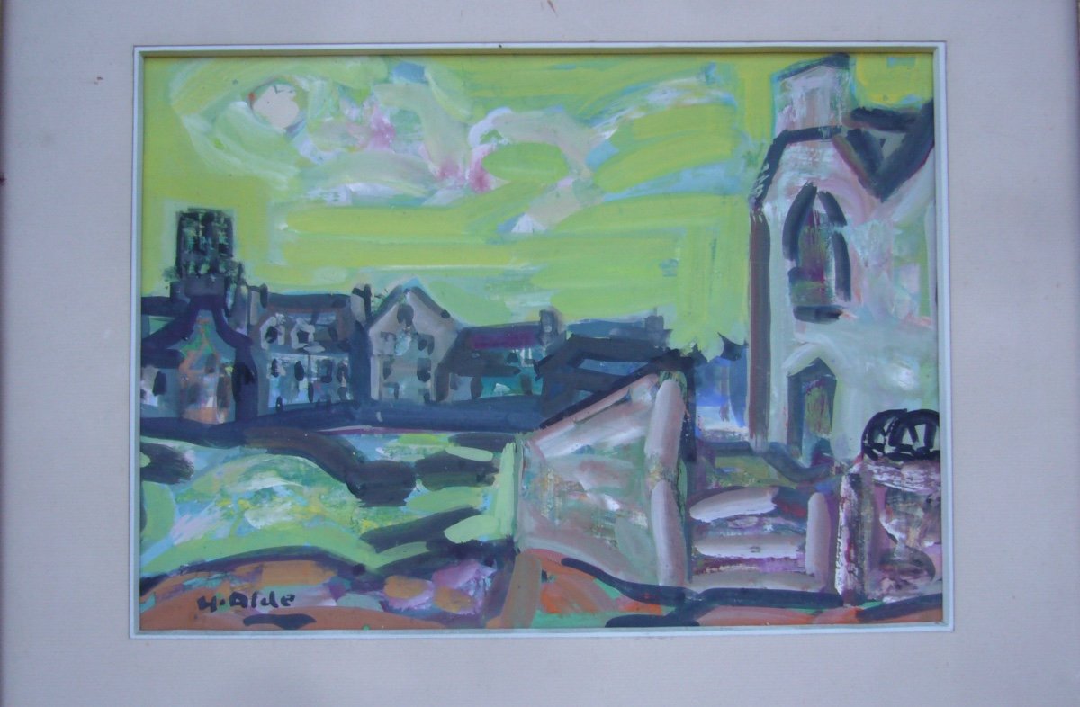 Gouache,  Yvette Alde, Le Guilvinec, Bretagne.-photo-2