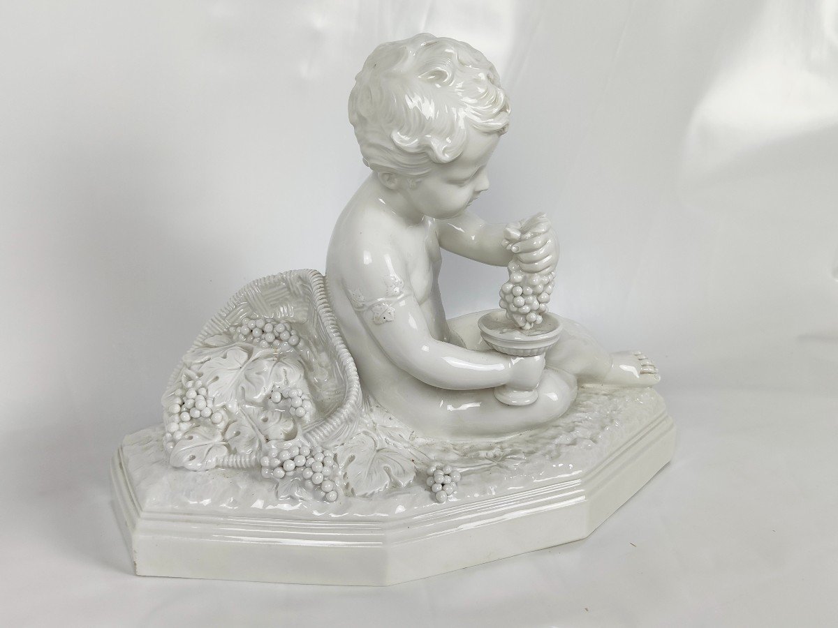 Earthenware "cherub With Raisins" By Bohumil Rezl - Manufacture De Villenauxe-photo-2