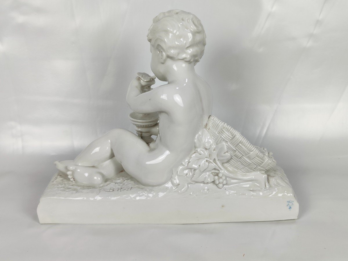 Earthenware "cherub With Raisins" By Bohumil Rezl - Manufacture De Villenauxe-photo-3