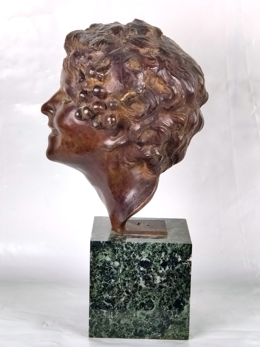 Art Deco Bronze - Head Of Young Bacchus - Etienne Forestier-photo-2