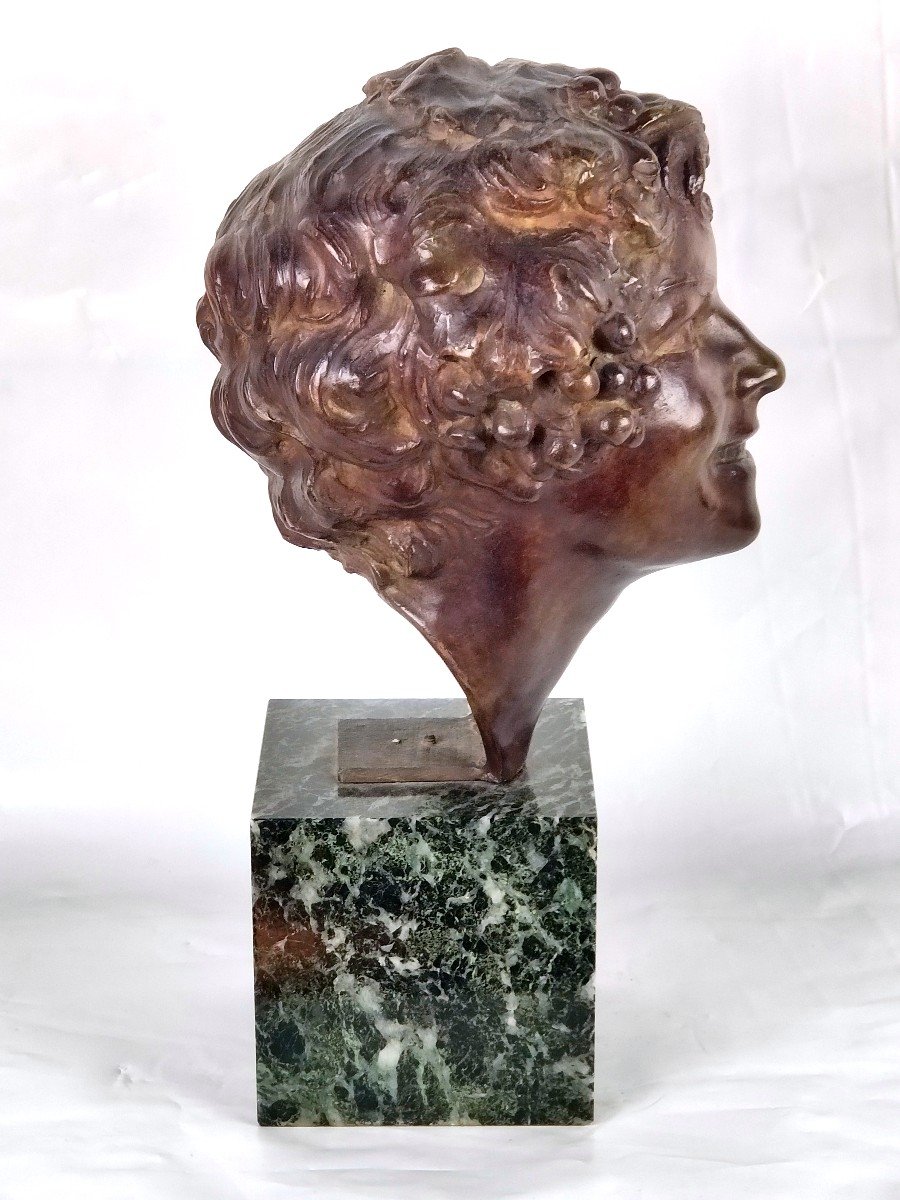 Art Deco Bronze - Head Of Young Bacchus - Etienne Forestier-photo-4