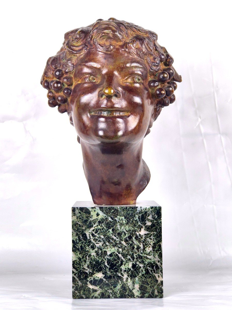 Art Deco Bronze - Head Of Young Bacchus - Etienne Forestier-photo-1