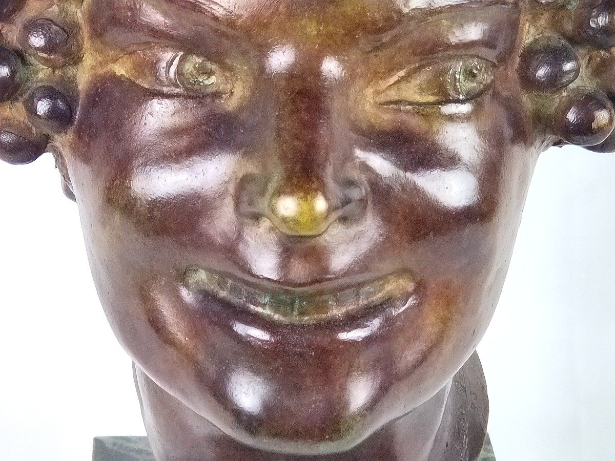 Art Deco Bronze - Head Of Young Bacchus - Etienne Forestier-photo-4