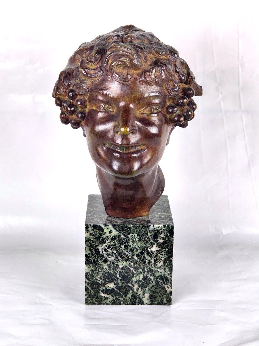 Art Deco Bronze - Head Of Young Bacchus - Etienne Forestier