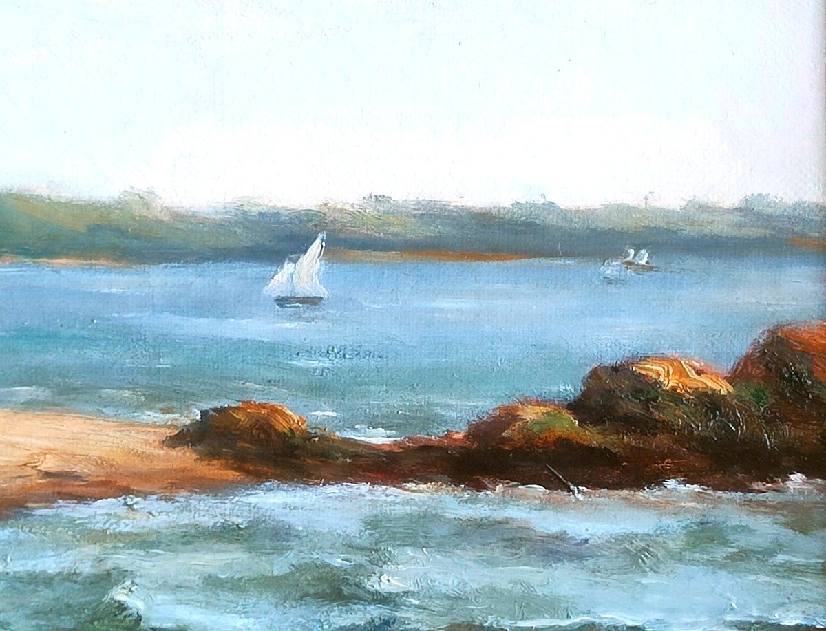 Brittany: The Beach Of "bon Secours" In Saint-malo, Signed J.pradier, Around 1880.-photo-1