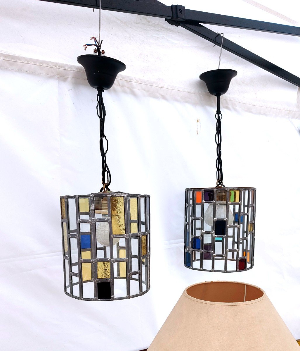 Pair Of 70s Lanterns Mondrian Decor-photo-2