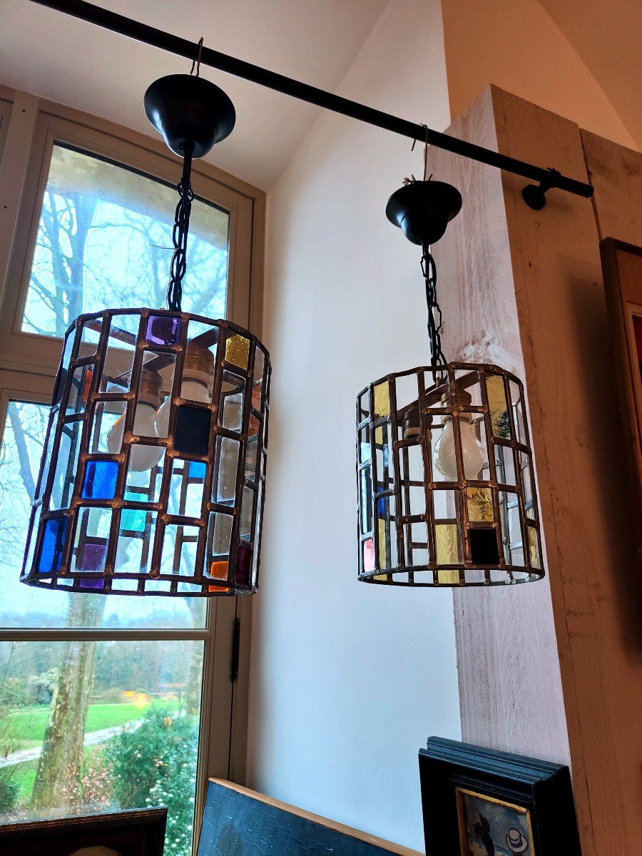 Pair Of 70s Lanterns Mondrian Decor