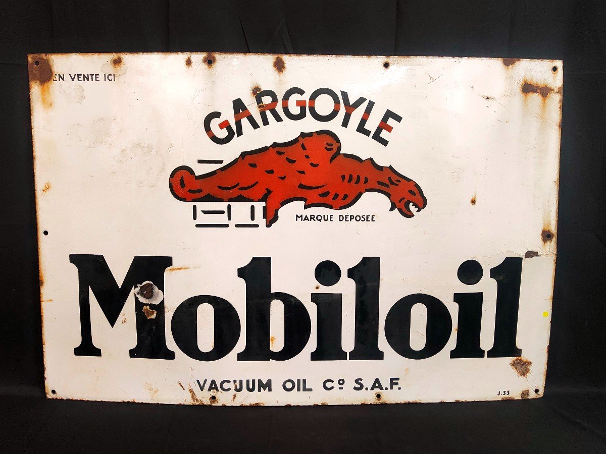 Plaque émaillée Gargoyle Mobiloil 1933