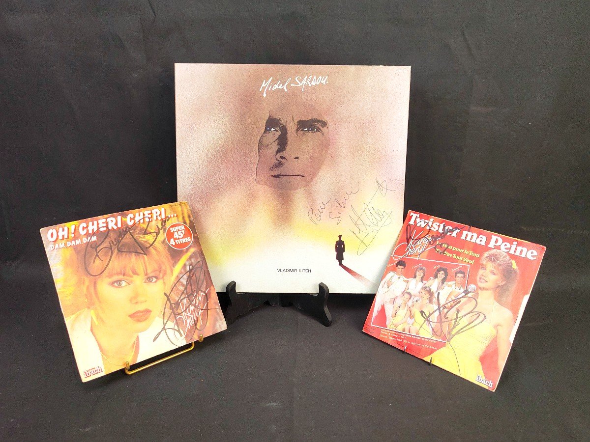 Michel Sardou, Karen Cheryl : Autographes Sur Vinyles