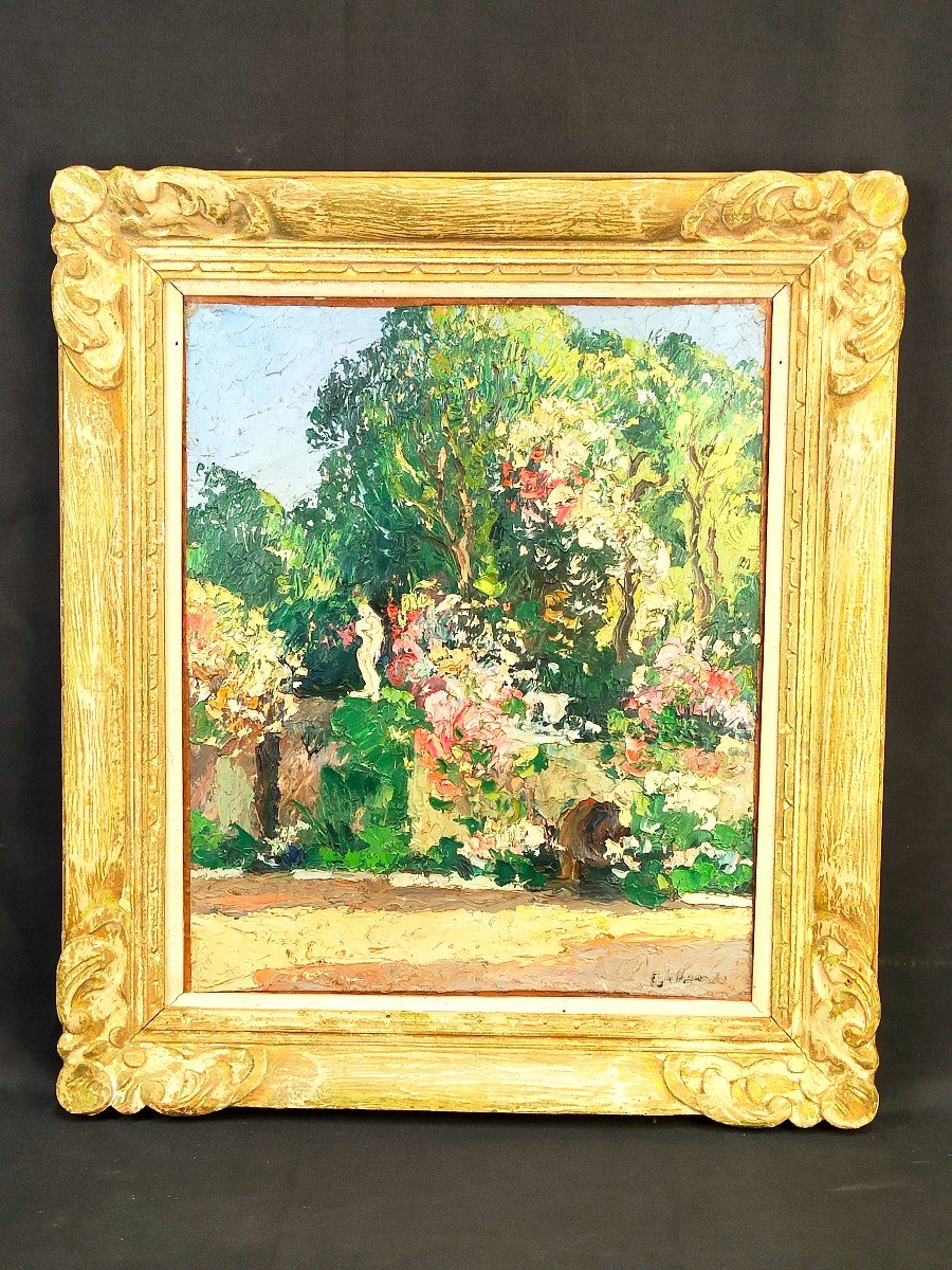 Oil On Canvas Gaston Balande: Garden In Senneville (normandy) - Circa 1925-photo-3