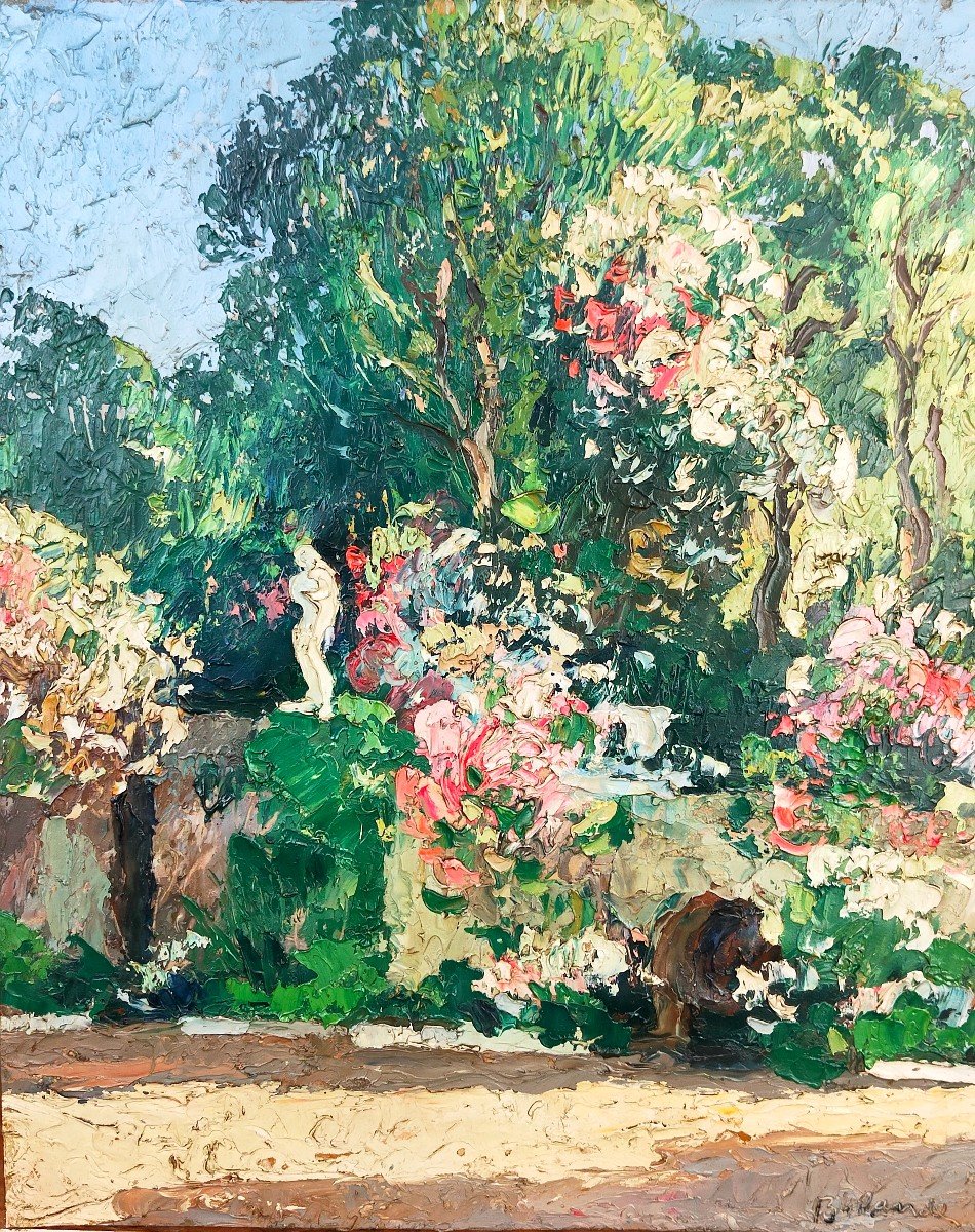 Oil On Canvas Gaston Balande: Garden In Senneville (normandy) - Circa 1925-photo-1