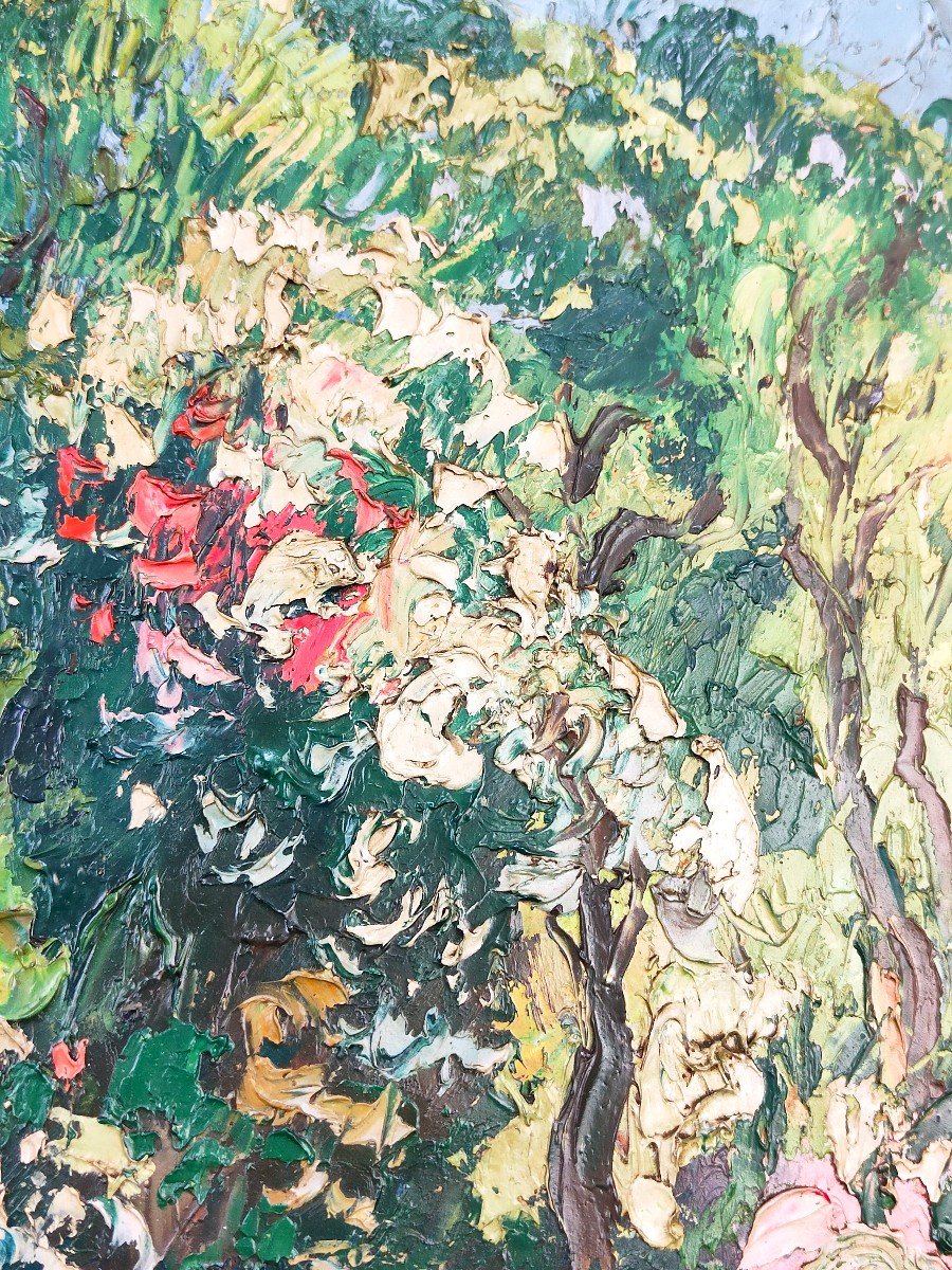 Oil On Canvas Gaston Balande: Garden In Senneville (normandy) - Circa 1925-photo-3