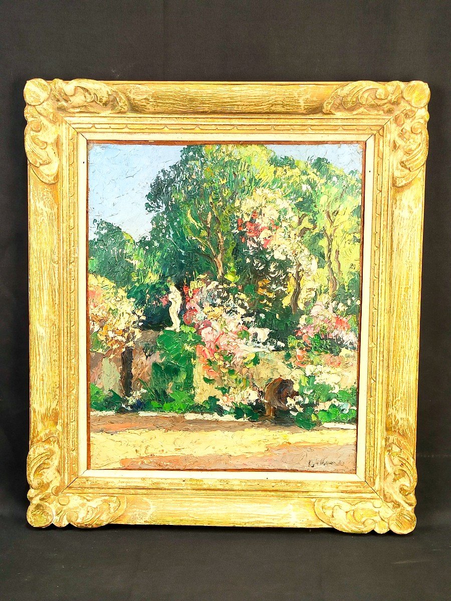 Oil On Canvas Gaston Balande: Garden In Senneville (normandy) - Circa 1925-photo-5