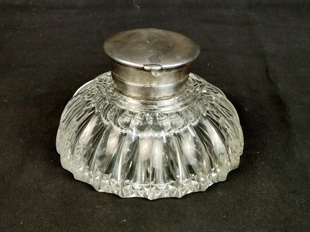 Mappin & Webb English Crystal And Sterling Silver Inkwell-photo-2