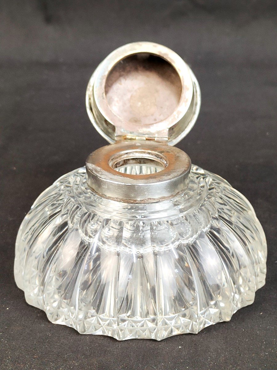 Mappin & Webb English Crystal And Sterling Silver Inkwell-photo-3