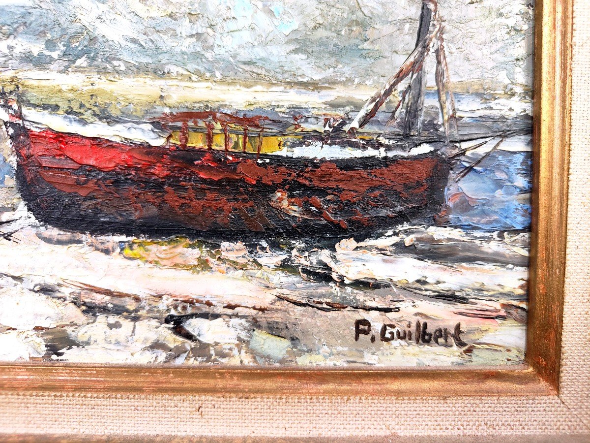 P.GUILBERT : Huile sur toile "Les Falaises d'Etretat"-photo-2