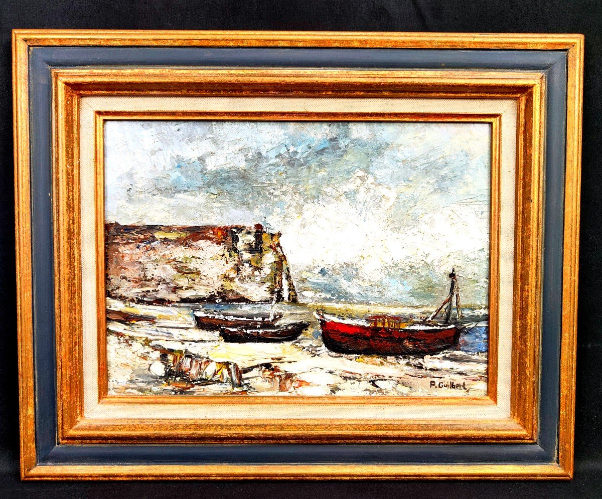 P.guilbert: Oil On Canvas “the Cliffs Of Etretat”