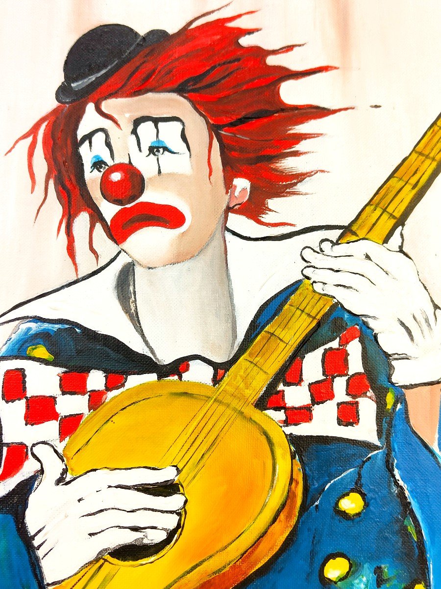 Michel Gambier : Huile Sur Toile "clown Triste"-photo-2