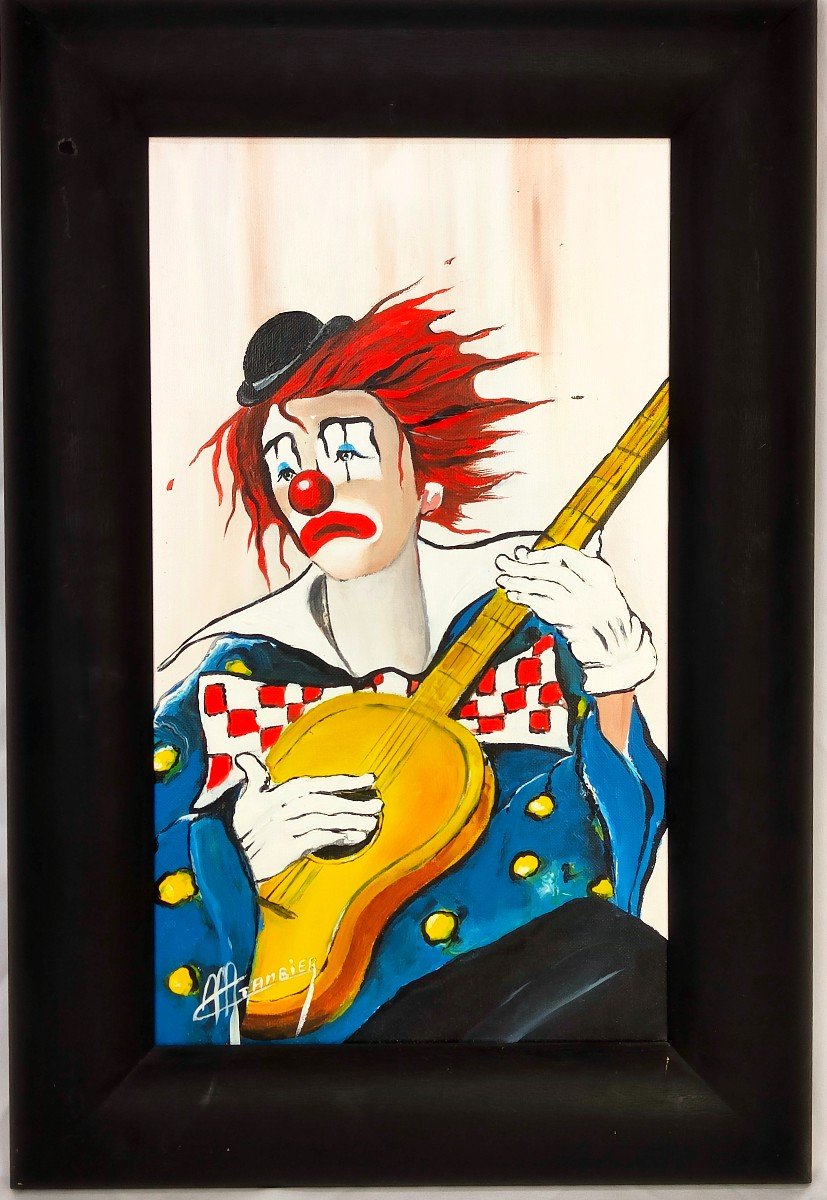 Michel Gambier : Huile Sur Toile "clown Triste"-photo-4