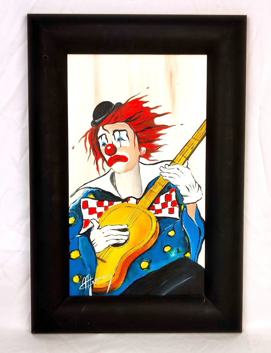 Michel Gambier : Huile Sur Toile "clown Triste"