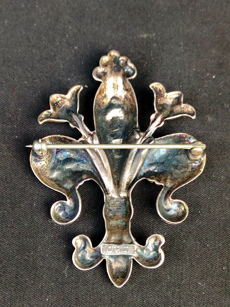 Sterling Silver Fleur De Lys Brooch Circa 1900-photo-3