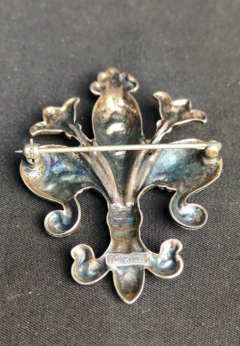 Broche Fleur De Lys En Argent Sterling Circa 1900-photo-5