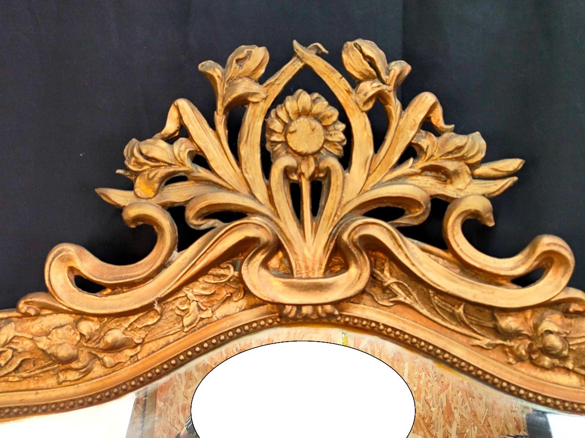 Large Art Nouveau Gilded Wood Mirror-photo-4