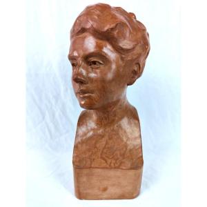 Terracotta Bust Young Woman Around 1925 By Zoltan Kovats (1883-1952)