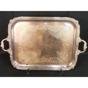 Large Silver Metal Tray, Late 19th Century