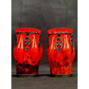 Pair Of Art Nouveau Vases Paul Daum-val-circa 1920