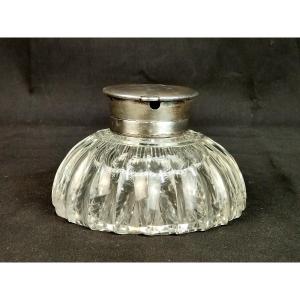 Mappin & Webb English Crystal And Sterling Silver Inkwell