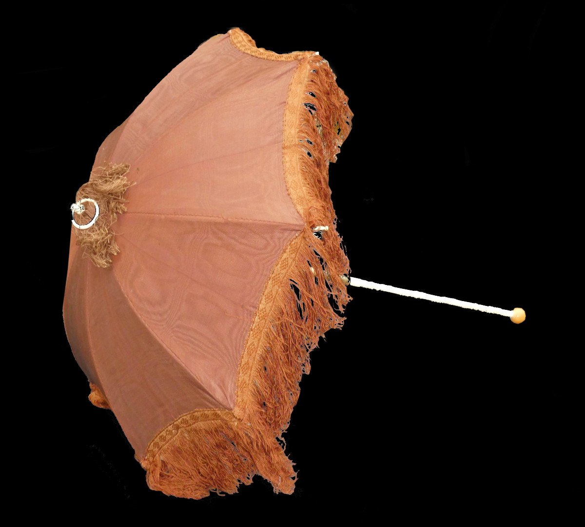 Napoleon III Period Marquise Umbrella, Ivory And Corrozo Handle, Silk And Fringes, 19th Century -photo-3